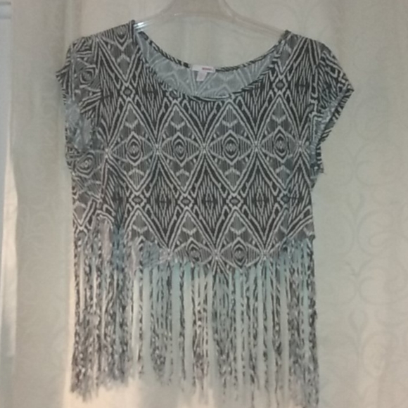 Tribal Mayan southwest print fringe crop top summer fun trippy nights - Picture 2 of 3